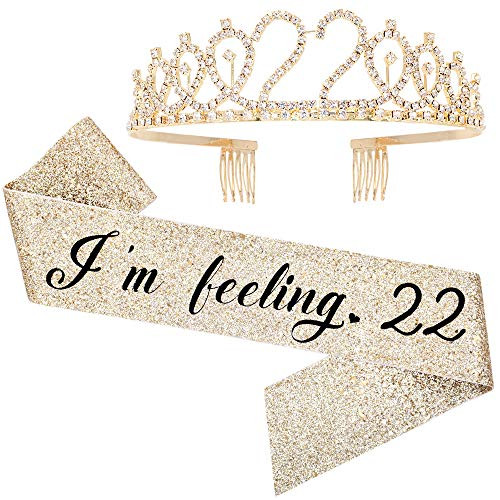 "I'm Feeling 22" Sash & Rhinestone Tiara Set - 22nd Birthday Sash 22 Birthday Gifts Birthday Party Favors