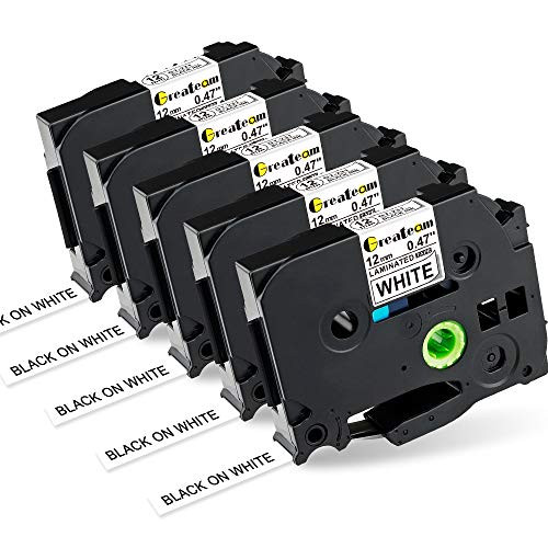 Greateam Compatible Label Tape Replacement for Brother P-Touch Label Tape TZe-231 TZe231, Brother 12mm 0.47" TZe Label Maker Tape for Brother P-Touch PT-D210 PT-H110 PT-D400 PT-D600, 5-Pack