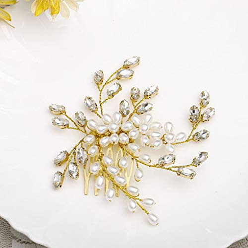 Yean Decorative Bride Wedding Hair Combs with Rhinestones Bridal Leaf Peal Hair Accessories for Bridesmaids (Gold) Yean Decorative Bride Wedding Hair Combs with Rhinestones Bridal Leaf Peal Hair Accessories for Bridesmaids (Gold)