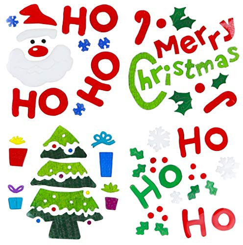 Iconikal Christmas Gel Cling Window Decorations 83-Piece Set (Santa, Tree, Merry Christmas, and Ho Ho Ho)