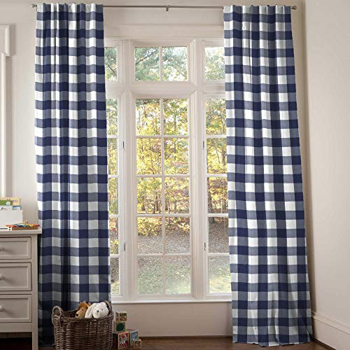 NoJo Kimberly Grant Woven Buffalo Check Navy Drape Panel & Liner - 84", Navy, White (8248519)