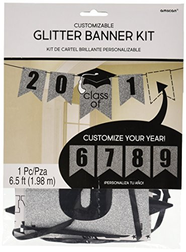 amscan Grad Personalized White Glitter Letter Banner | Party Favor | 6 Ct.