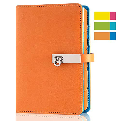 A6 Binder Journal 6 Ring Refillable Notebook Binder, Personal Small planner Binder for Girls, Two-colored PU Leather, Pumpkin-orange