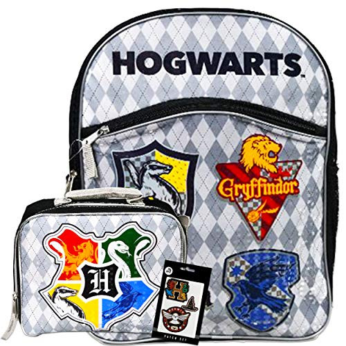 Harry Potter Backpack and Lunch Box Set for Kids ~ 16" Hogwarts Houses School Backpack, Insulated Harry Potter Lunch Bag with Harry Potter Patches (Harry Potter School Supplies Bundle)