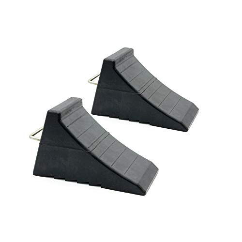 AFA Tooling Chock Blocks - 2 Rubber Wheel Chocks, Best Tire Block for Camper, Trailer, RV, Truck, Car and ATV with Heavy Duty Wedge Design and Tie Down Hoop and Grip Bottom for Garage