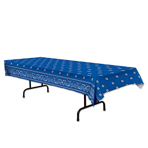 Beistle 59855-B Bandana Tablecover, 54" x 108", Blue/Black/White