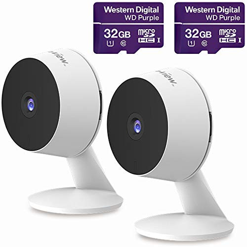 Laview Home Security Camera HD 1080P(2 Pack) AI Human Detection,Include 2 SD Cards,32GB Two-Way Audio,Night Vision,WiFi Indoor Surveillance for Baby/pet,Alexa and Google,Cloud Service (US Server)