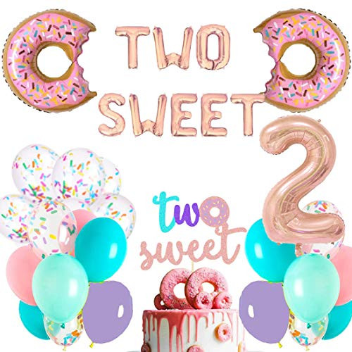 HEETON Two Sweet Balloons Donut Birthday Cake Topper Decor 2nd Birthday Party Baby Birthday Party 2nd Birthday Sweet Balloon Letters Supplies for Baby Girl HEETON Two Sweet Balloons Donut Birthday Cake Topper Decor 2nd Birthday Party Baby Birthday Party 2nd Birthday Sweet Balloon Letters Supplies for Baby Girl