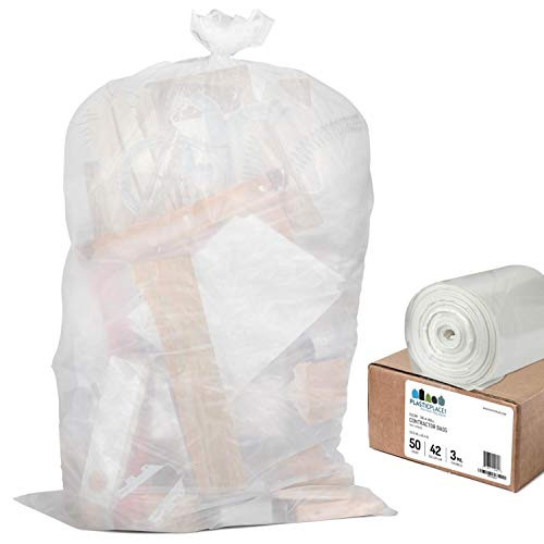 Plasticplace Contractor Trash Bags 42 Gallon ? 3.0 Mil ? Clear Heavy Duty Garbage Bag ? 32.6 x 46.4 (50 Count)