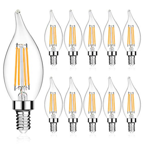 LANGREE E12 LED Candelabra Base Bulbs 60W Equivalent, 5W LED Candle Light Bulbs, LED Chandelier Light Bulbs, Flame Tip, Non-Dimmable, 2700K Soft White, 550LM - Pack of 10