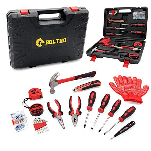 BOLTHO 61-Piece Home Repair Tool Set - General Household Hand Tool Kit with Plastic Toolbox Storage Case