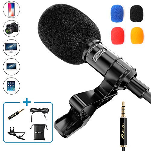 AZ ALLZO Lavalier Recording Microphone for Professional YouTube Podcast, Omnidirectional Condenser Lapel Mic, Easy Clip-On, Superior for iPhone/MacBook/Android/PC/Dlsr, Gaming Mic with Noise Reducing