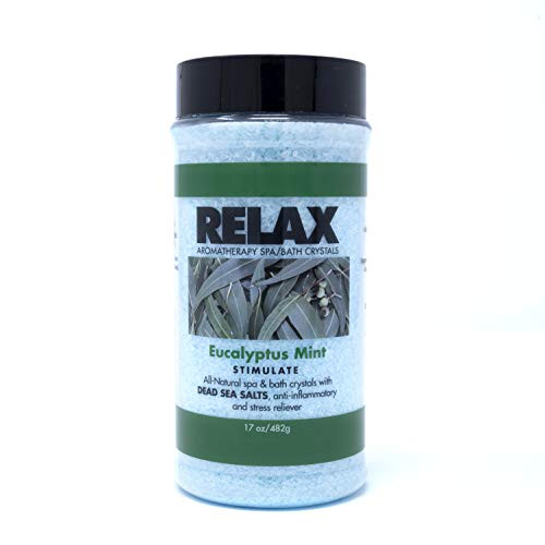 All Natural Epsom Salt (Eucalyptus Mint 17oz Bottle) Premium Sea Salt Scrub for Soaking and Exfoliating - Luxury Aromatherapy Bath Salt from Relax Spa & Bath