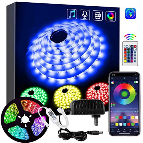 LED Strip Lights RGB Strips Color Changing Rope Lights 16.4ft SMD5050 Waterproof Music Sync Color Changing + Bluetooth Controller + 24Key Remote Control Decoration for Home TV Party - APP Controlled LED Strip Lights RGB Strips Color Changing Rope Lights 16.4ft SMD5050 Waterproof Music Sync Color Changing + Bluetooth Controller + 24Key Remote Control Decoration for Home TV Party - APP Controlled