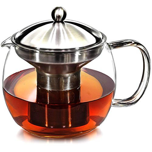Teapot with Infuser for Loose Tea - 40oz, 3-4 Cup Tea Infuser, Clear Glass Tea Kettle Pot with Strainer & Warmer - Loose Leaf, Iced Tea Maker & Brewer Teapot with Infuser for Loose Tea - 40oz, 3-4 Cup Tea Infuser, Clear Glass Tea Kettle Pot with Strainer & Warmer - Loose Leaf, Iced Tea Maker & Brewer