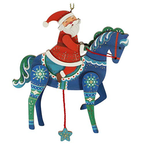 Hallmark Keepsake Pull-String Horse with Santa Ornament, Wood