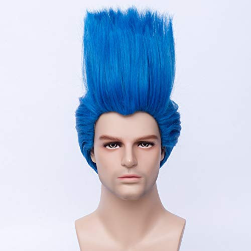 Cying Lin Short Straight Blue Wigs for Men Fluffy Costume Wig for Cosplay Halloween Party Include Wig Cap (Blue)