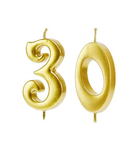 Gold Number 30 Birthday Candles, 30th Cake Toppers Birthday Decorations for Birthday Party