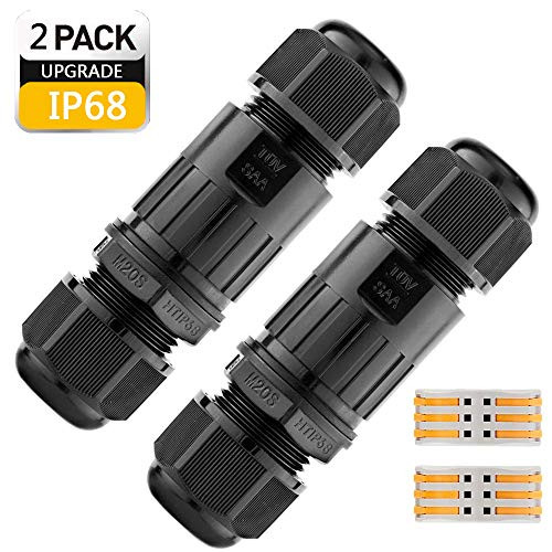 Junction Box IP68, Missicee Box IP68 Outdoor Waterproof Connectors External Electrical Junction Box External Sleeve Coupler Cable (Black-2pcs)