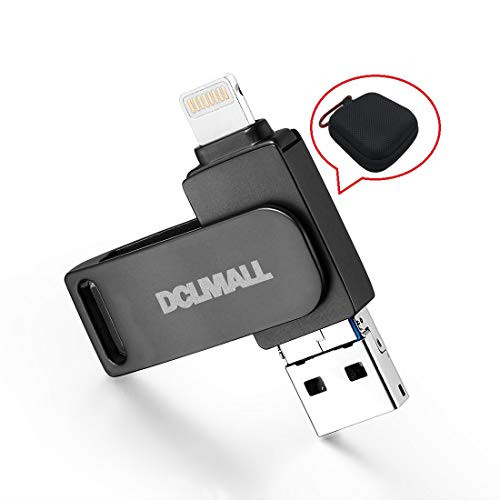 USB Flash Drive for iPhone 64GB - 3 in 1 USB Memory Stick External Storage Memory Expansion Thumb Drive Memory Storage Compatible iPhone iPad Android Computers + USB Flash Drive Case (Gray 64GB)