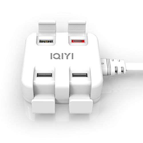 IQIYI 4-Port Reversible USB Hubs Charger with AC Plug, PowerPort 4 for iPhone Xs/XS Max/XR/X/8/7/6/Plus, iPad Pro/Air 2/Mini 4/3, Galaxy/Note/Edge, LG, Nexus, HTC, and More