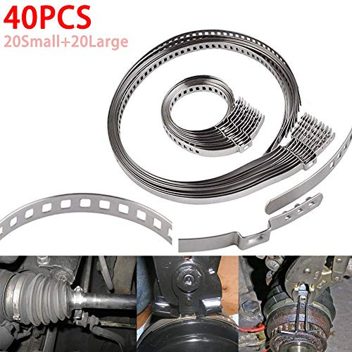 JL'S HOME Universal Adjustable Drive Shaft AXLE CV Joint Boot Crimp Clamp Kit,Stainless Steel,40pcs(20pcs Small+20pcs Large)