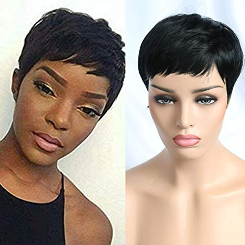 VCK Short Synthetic Hair Wigs Pixie Cut Wig for Black Women 1B Color
