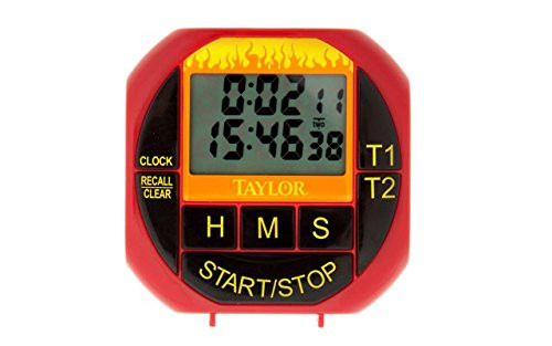 Taylor Weekend Warrior Magnetic Big Digit Kitchen/BBQ Dual Event Timer/Clock (Red)