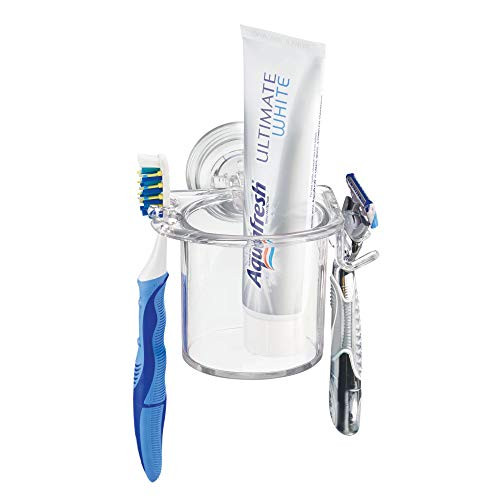 InterDesign Power Lock Suction, Toothbrush and Toothpaste Holder for Bathroom Mirror, Shower - Clear InterDesign Power Lock Suction, Toothbrush and Toothpaste Holder for Bathroom Mirror, Shower - Clear