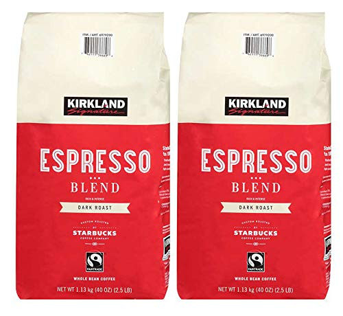 Kirkland Signature Whole Bean Coffee | Roasted by Starbucks | 40 Ounce - 2.5 LBS Espresso Blend, 2 Pack Kirkland Signature Whole Bean Coffee | Roasted by Starbucks | 40 Ounce - 2.5 LBS Espresso Blend, 2 Pack
