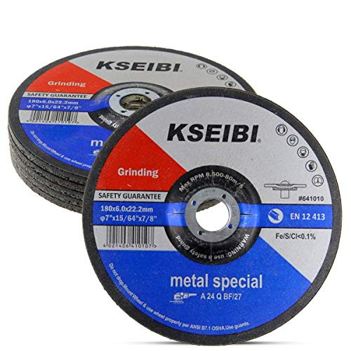 KSEIBI 641014 9-Inch by 1/4-Inch Metal Stainless Steel INOX Grinding Disc Depressed Center Grind Wheel, 7/8-Inch Arbor, 10-Pack