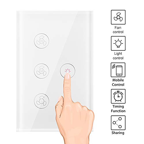 ALLOMN WiFi Fan Light Switch, Fan Speed Controller Fan Light Timer Compatible with Alexa Google Home App Remote Voice Control for Fan and Light