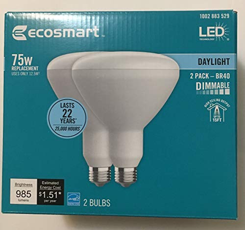 EcoSmart 75-Watt Equivalent BR40 Dimmable Energy Star LED Light Bulb Daylight (2-Pack) New Model