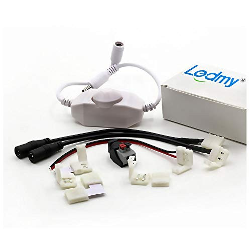 LEDMY Dimmer Switch for Dimmable LED Strip Lights, Adjustable Brightness Light Switch Dimmer Controller 2A, 12V-24V, with DC Plug, Connectors, Snap Joint