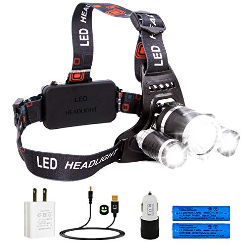Lightess LED Headlamps Waterproof XM-L T6+2R2 Rechargeable Head Lamps for Hunting Camping, SQ124