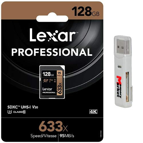 Lexar 128GB SDXC Professional 633x UHS-1 U3 SD XC Memory Card LSD128GCB1AP633 with Dual Slot MemoryMarket MicroSD & SD Memory Card Reader
