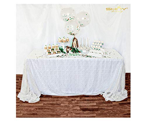 ShinyBeauty 60inx102in Sequin Tablecloth-Rectanglar-White-for Wedding/Christmas Party Linen (White) 