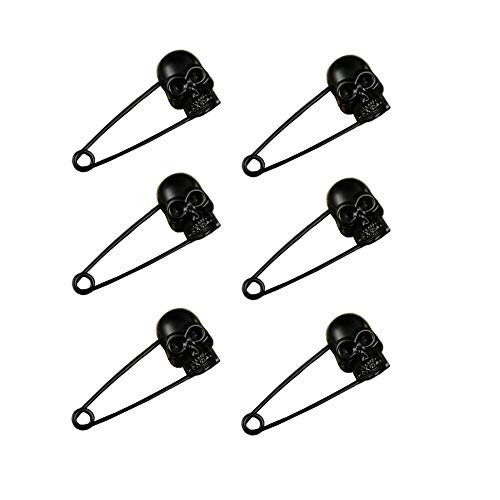 Mystart 6 Pieces Black Skull Head Safety Pins Brooches Pins for Blankets Scarves Sweater