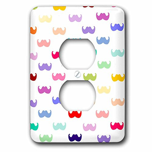 3dRose lsp_56656_6 Colorful Rainbow Pattern on White aka Multicolor Funny Humorous Mustaches 2 Plug Outlet Cover