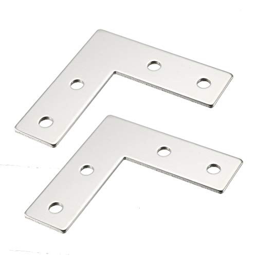 uxcell Flat Angle Bracket Plate L Shape Repair Joining Support Brace, 85mmx85mm Silver Tone, 2Pcs