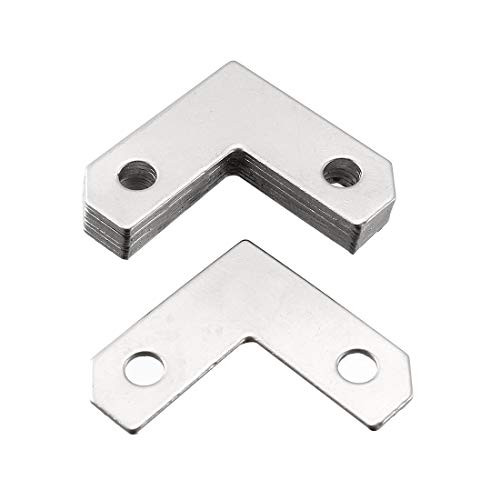 uxcell Flat Angle Bracket Plate L Shape Repair Joining Support Brace, 26mmx26mm Silver Tone, 50Pcs