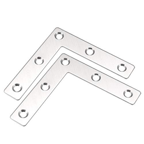 uxcell Flat Angle Bracket Plate L Shape Repair Joining Support Brace, 80mmx80mm Silver Tone, 2Pcs