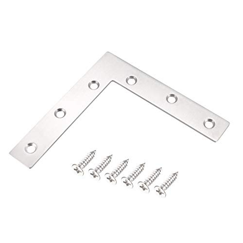 uxcell Flat Angle Bracket Plate L Shape Repair Joining Support Brace, 150mmx150mm with Screws Silver Tone, 4Pcs
