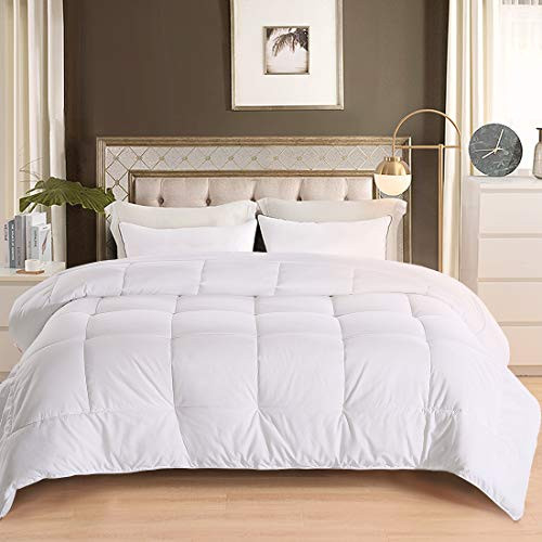 ASHOMELI All Season Comforter Full Soft Quilted Down Alternative Comforter Hotel Collection Reversible Duvet Insert with Corner Tabs,Winter Warm Fluffy,300GSM Fill,White,82 by 86 Inches