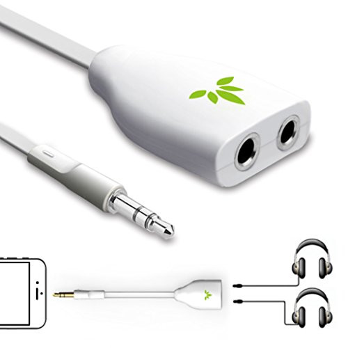 Avantree TR302 Two Way 3.5mm Dual Headphone Jack Splitter, AUX Stereo Earphone Earbuds Y Audio Split Adapter Cable, Compatible with iPhone, iPad, Samsung Phones and Tablets - White