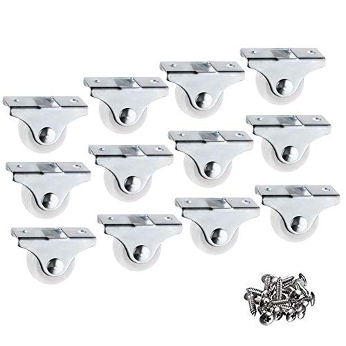 Katahomie 1" Caster Wheels 12Pcs, Non Swivel Casters with Metal Top Plate Hard Plastic Wheels for Furniture