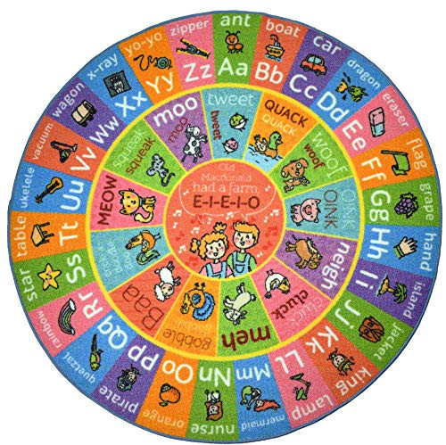 KC Cubs Playtime Collection ABC Alphabet with Old McDonald's Animals Educational Learning & Game Round Circle Area Rug Carpet for Kids and Children Bedrooms and Playroom KC Cubs Playtime Collection ABC Alphabet with Old McDonald's Animals Educational Learning & Game Round Circle Area Rug Carpet for Kids and Children Bedrooms and Playroom