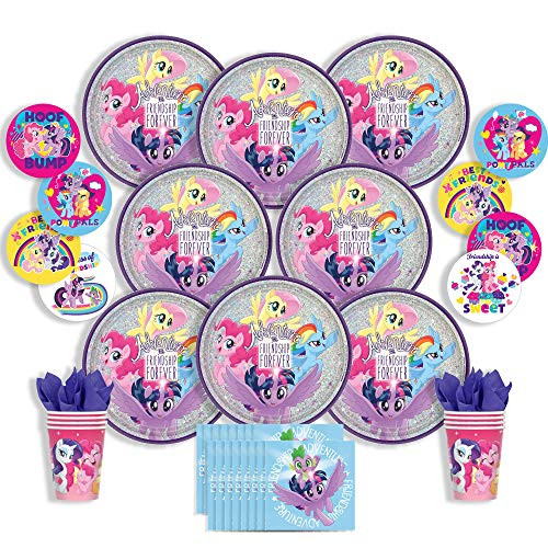 Party Pack Bundle - My Little Pony Friendship Adventures Party Bundle Seats 8: Napkins, Plates, Cups and Stickers - Childrens My Little Pony Party Supplies