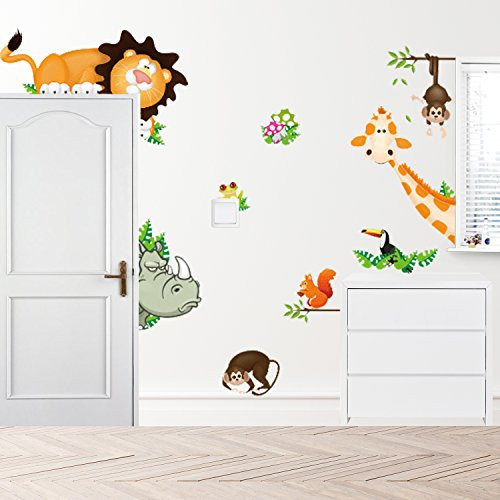 Removable Creative 3D Lovely Blooms Zoo Wall Decals Kids Room Wall Decorations Art Decor Stickers Nursery Decor 3D Art Decal Bedroom Bathroom Sticker