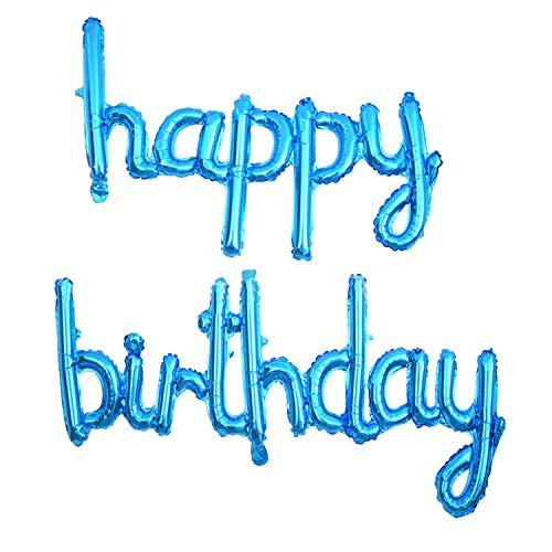 Happy Birthday Blue Aluminum Foil Small Letters Conjoined Balloons Aluminum Foil Banner Balloons for Birthday Party Decorations Supplies